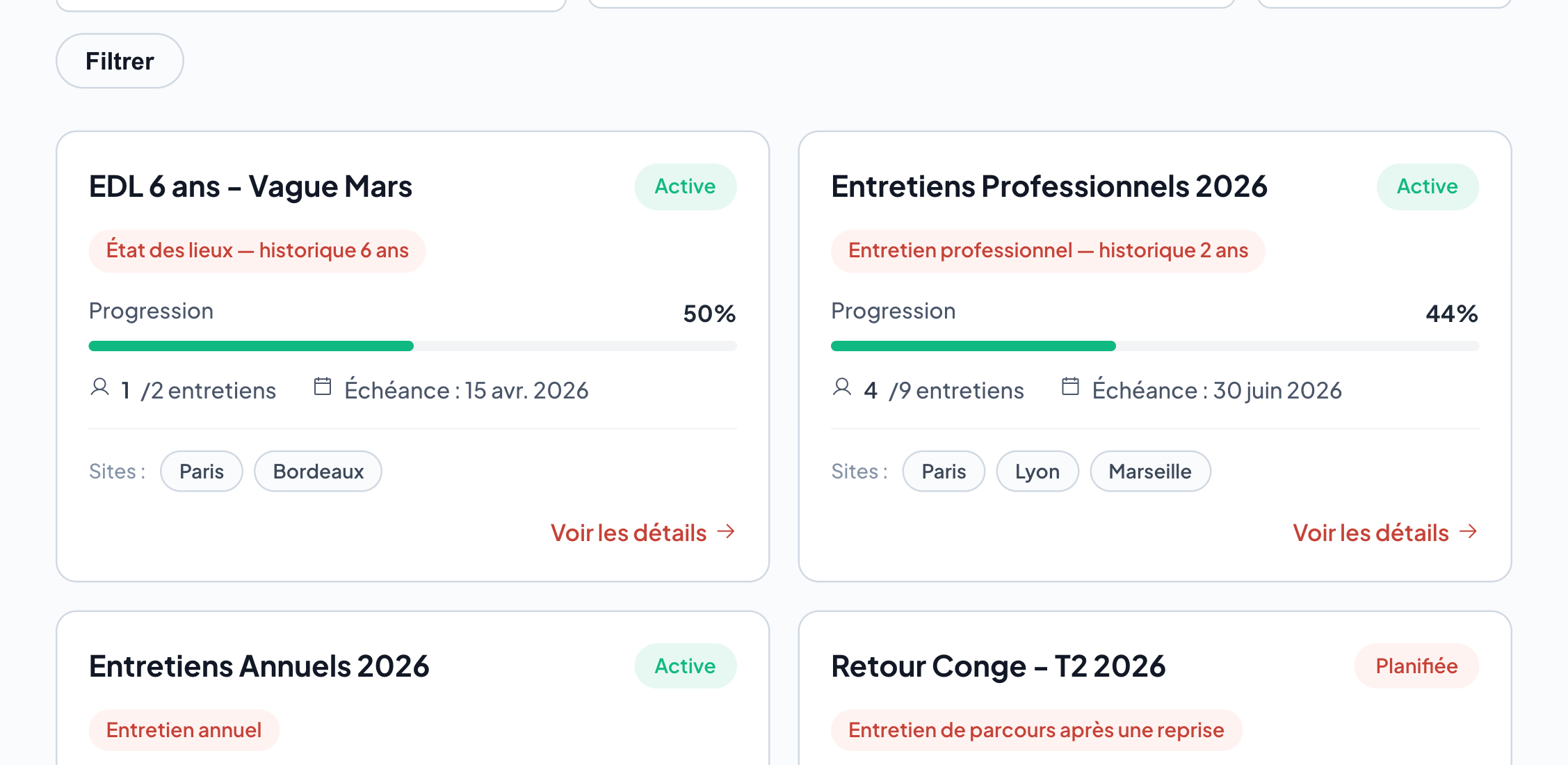Campagnes multi-sites et progression dans Entreview